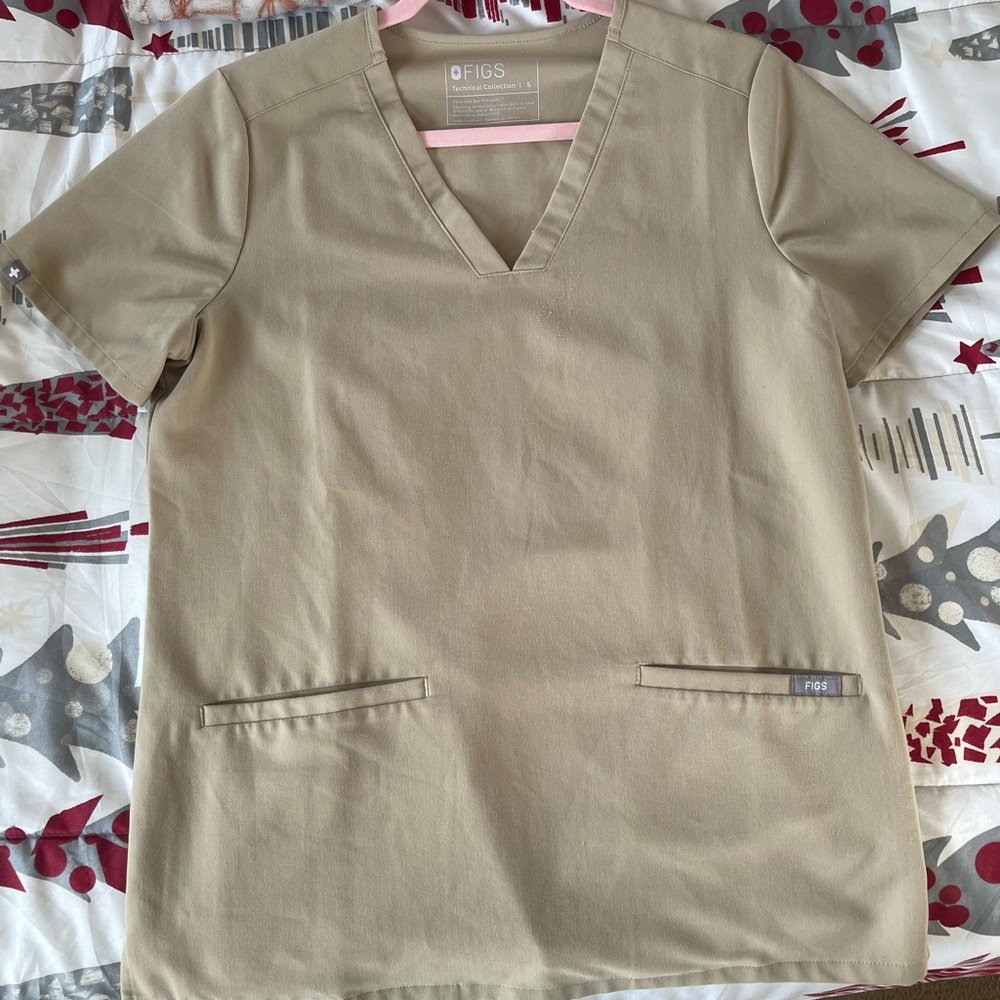 Figs Beige V-Neck Scrub Top
